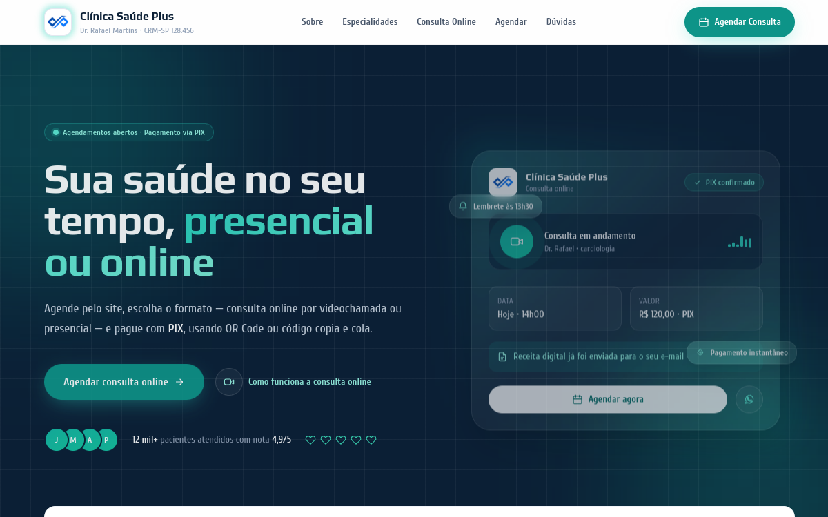 Captura do site Clínica Saúde Plus