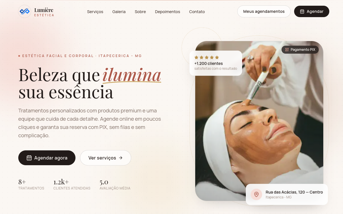 Captura do site Estética Studio Lumière