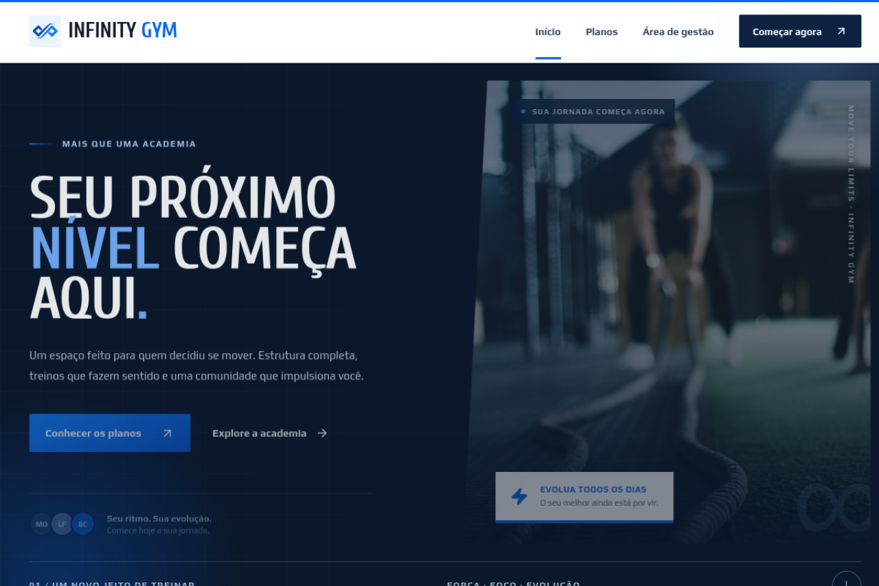 Prévia da página inicial da Infinity Gym