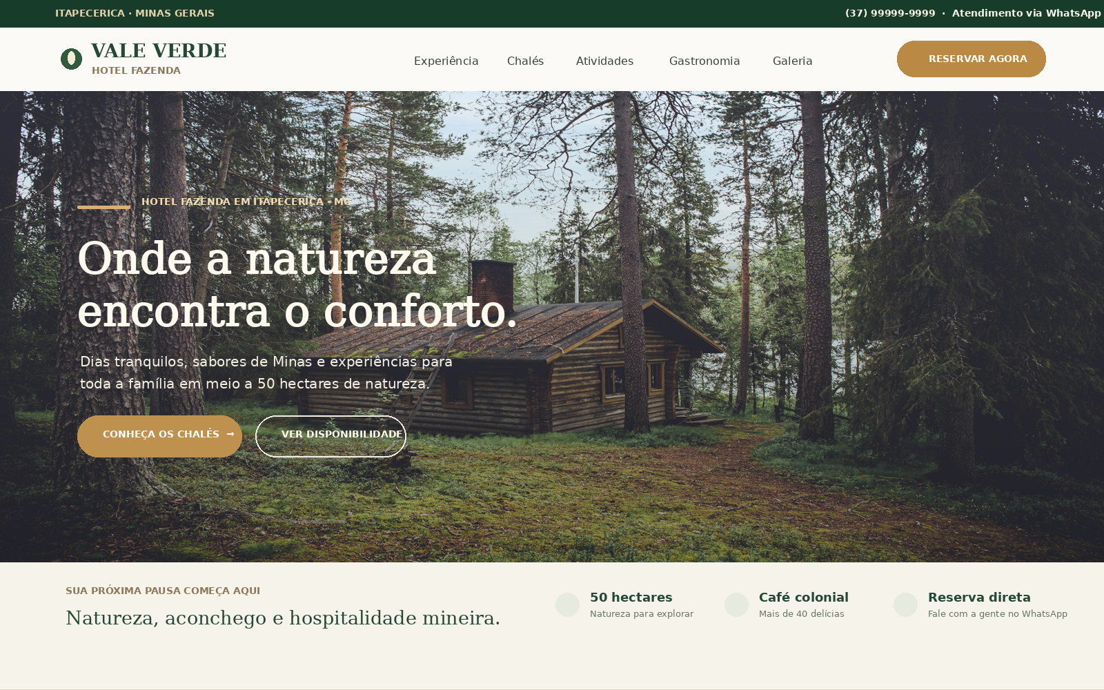 Prévia do site do Hotel Fazenda Vale Verde
