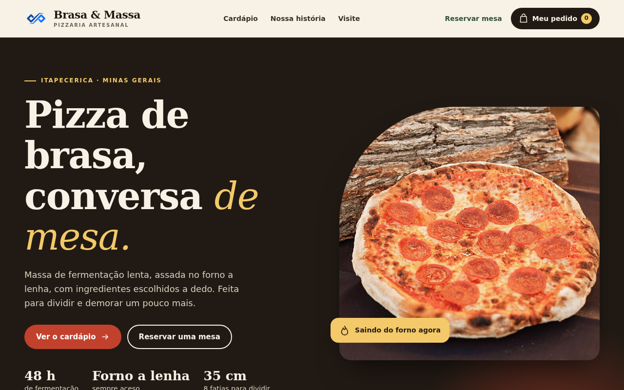 Captura do site Pizzaria Website