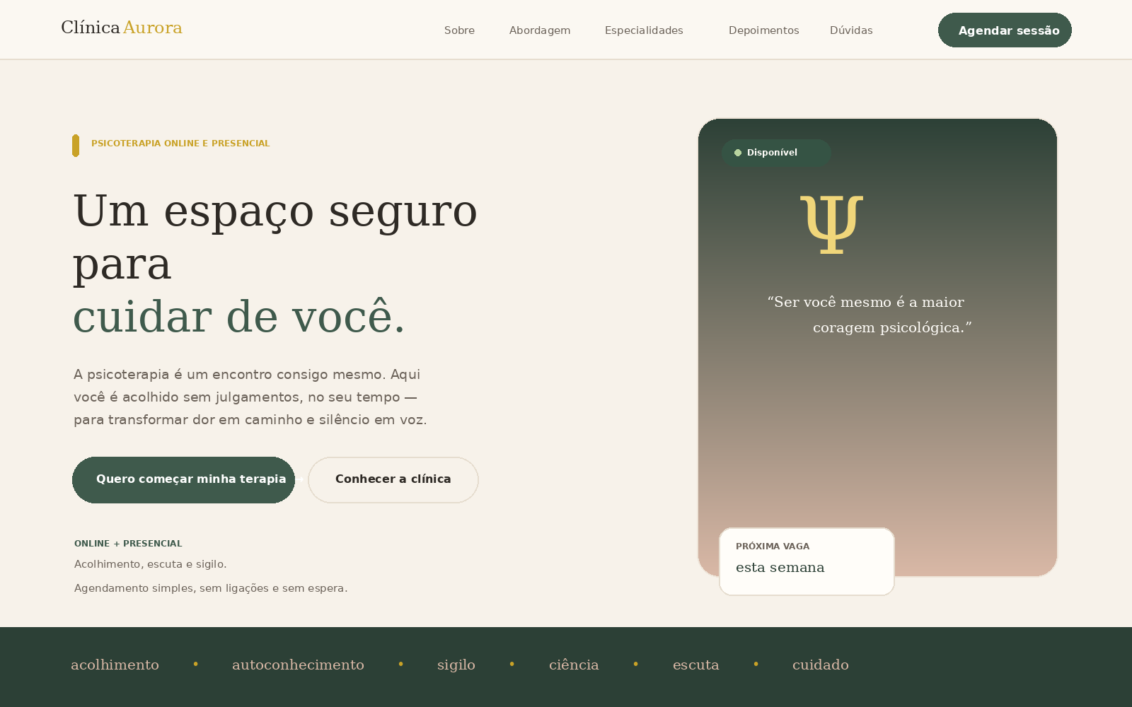 Prévia visual do site Clínica Aurora, de psicoterapia online e presencial